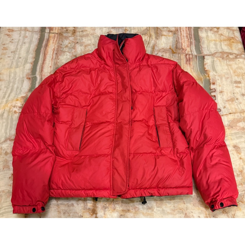 AllSaints Mens Nala Reversible Puffer Jacket Red Full Zip Snap Long Sleeve Small